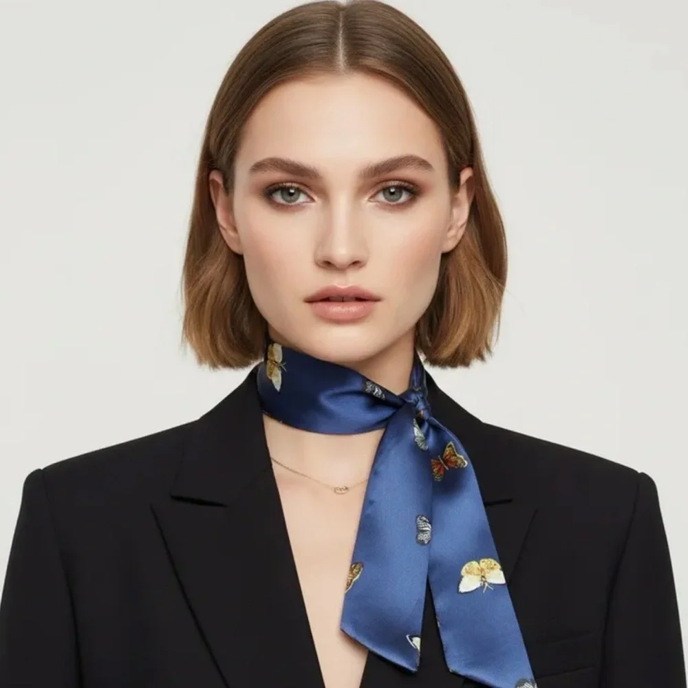 Butterfly Print Satin Scarf - Multiple Colors - Picture 3 of 4